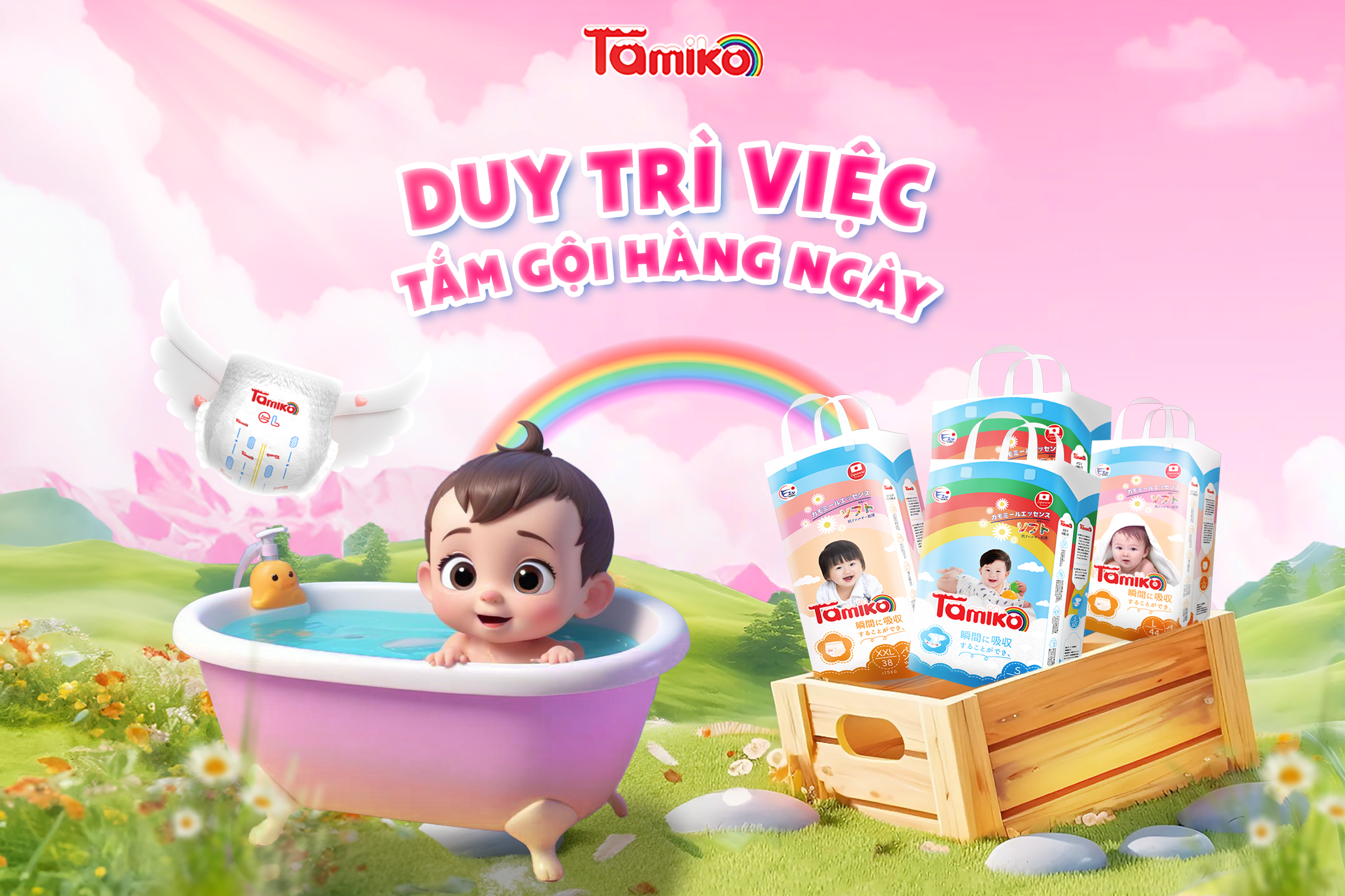 Bỉm Nhật Tamiko mách ba mẹ duy trì việc tắm gội hàng ngày cho con